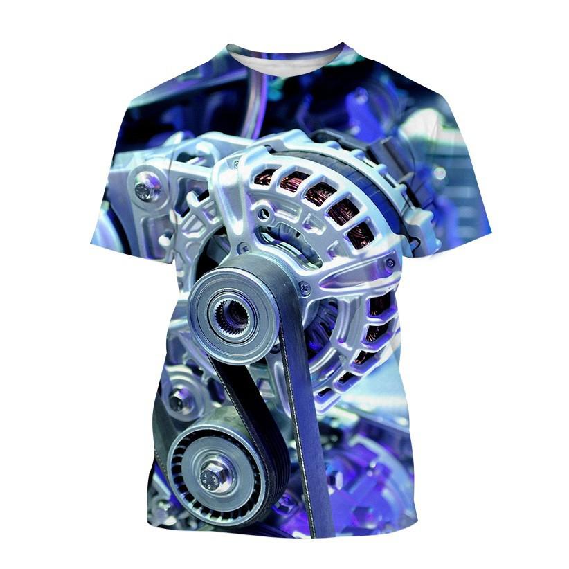 Automobile Heavy Metal 3d Printing Mechanical Engine Fashion Men T Shirts Youth Round Neck T-shirt Casual Short Sleeve Men's Top