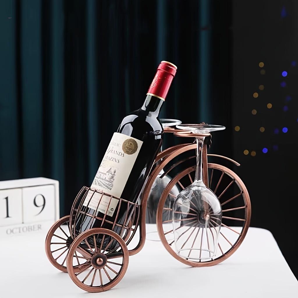 Vintage Bicycle-Shaped Wine Holder with Glass Storage-Sturdy Iron Construction,Polished Finish,Holds 1 Wine Bottle & 2 Glasses-Decorative Serving Cart