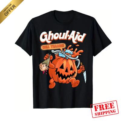 Men's Halloween Ghoul Aid Pumpkin Graphic T-Shirt - 100% Cotton Short Sleeve Cre Unisex T-Shirt