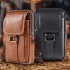 Portable PU Leather Men's Waist Bag Wear Belt Large Capacity Mobile Phone Waist Bag Multi Layer Crossbody Bags Men
