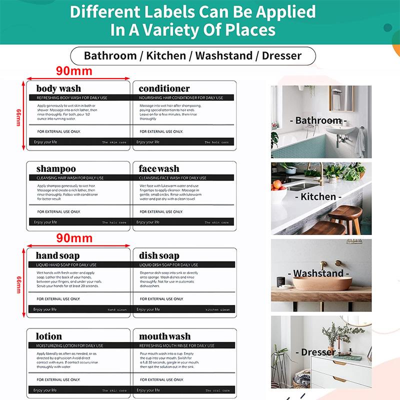 3er-Pack, 500 ml, nachfüllbarer Badezimmer-Flüssigseifenspender mit Pumpe, brauner/grüner Shampoo- und Conditioner-Spender mit 8 Etiketten