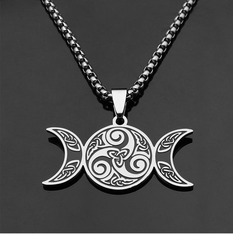 Titanium Steel Gold Double Moon Pendant Necklace for Men and Women