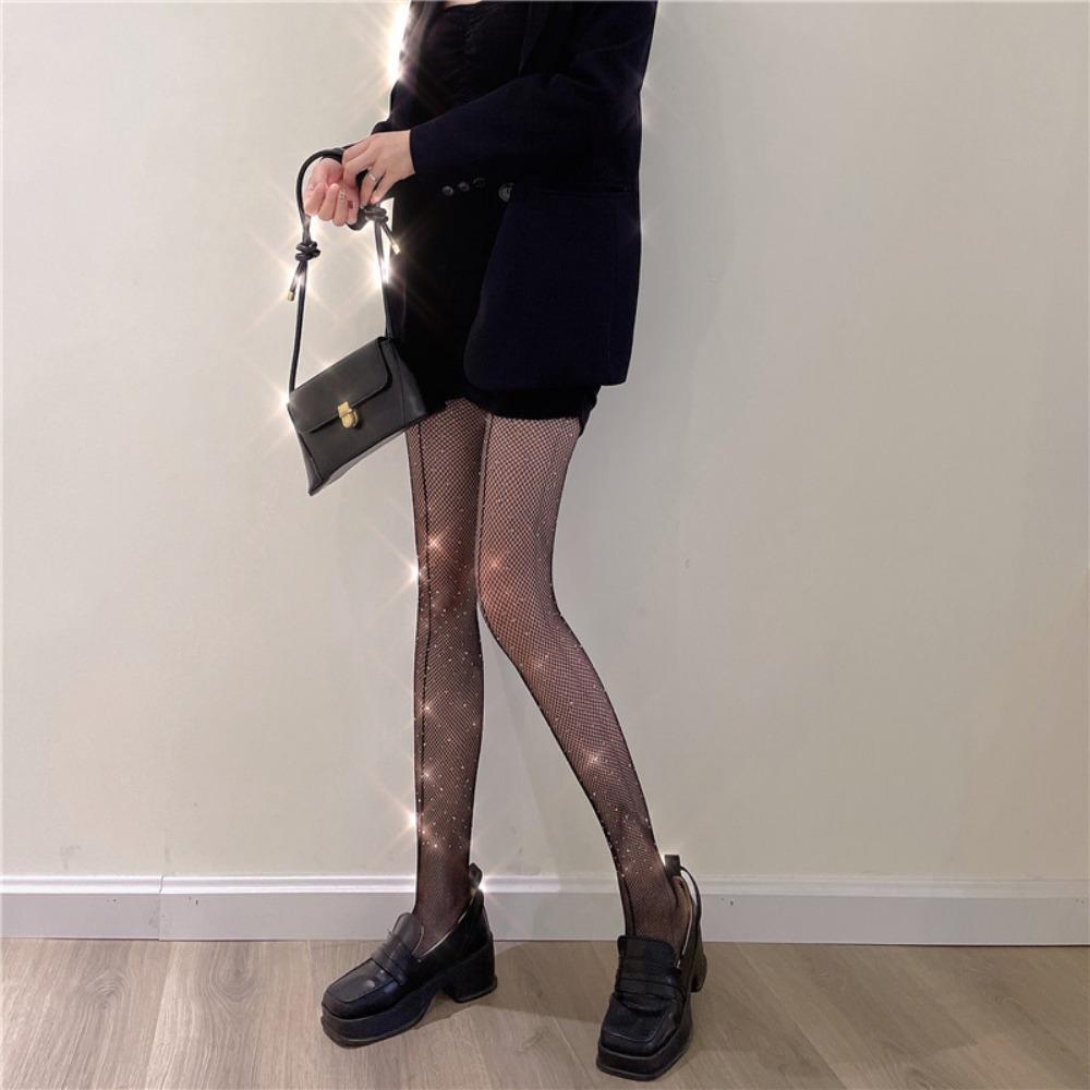 Cross-border with Line After Vertical Line Sexy Hot Diamond Mesh Socks, Diamond Mesh Fishnet Pantyhose Black Small Mesh Socks