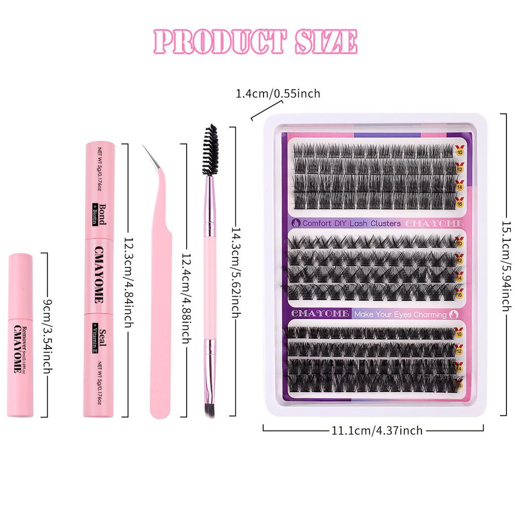 Diy False Eyelash Extension Set Multi-Hair Single Cluster 10-16Mm Length Thick Eyelashes