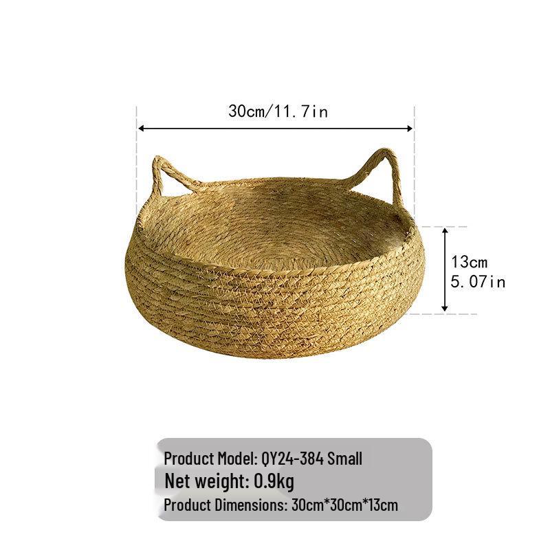 Washable Straw Woven Pet Bed: All-Season Cat & Dog Sleeping Nest