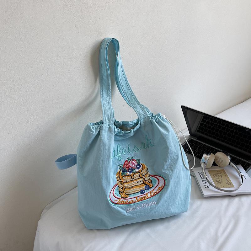 Korean Version of Casual Tote Bag Women's Bag Canvas Bag Summer New Fashion Embroidered Handbag Small Fresh Shoulder Bag