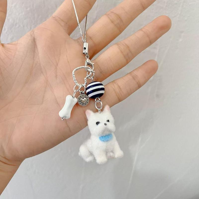 Cartoon Flocking Dog Piggy Pendant Keychain  Key Ring For Women Girls Cute Bag Pendant Kawaii Mobile Phone Chain Gifts