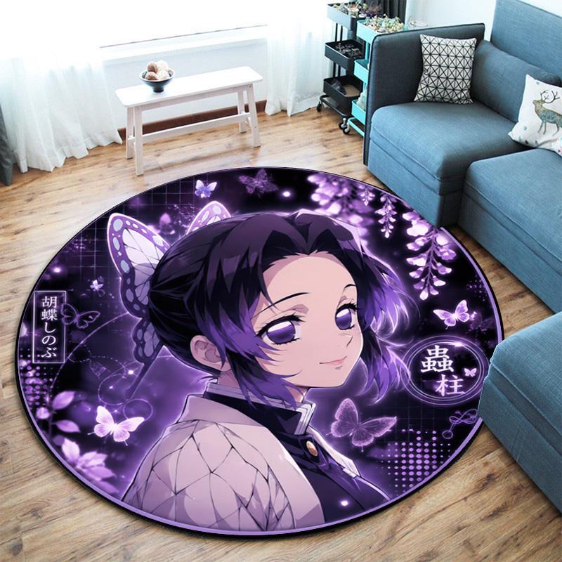 Classic Japanese-style Cartoon Demon Slayer Round Rug, Home Soft Decorative Anti-slip Yoga Mat and Chair Mat, Outdoor Floor Mat Carpet K5