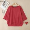 ZANZEA Women Casual Round Neck Loose 3/4 Sleeve Blouse
