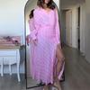 2026 Womens Elegant Striped Collar Shirt Split Hem Maxi Skirt Set - Lightweight Comfortable Office Casual Ensemble