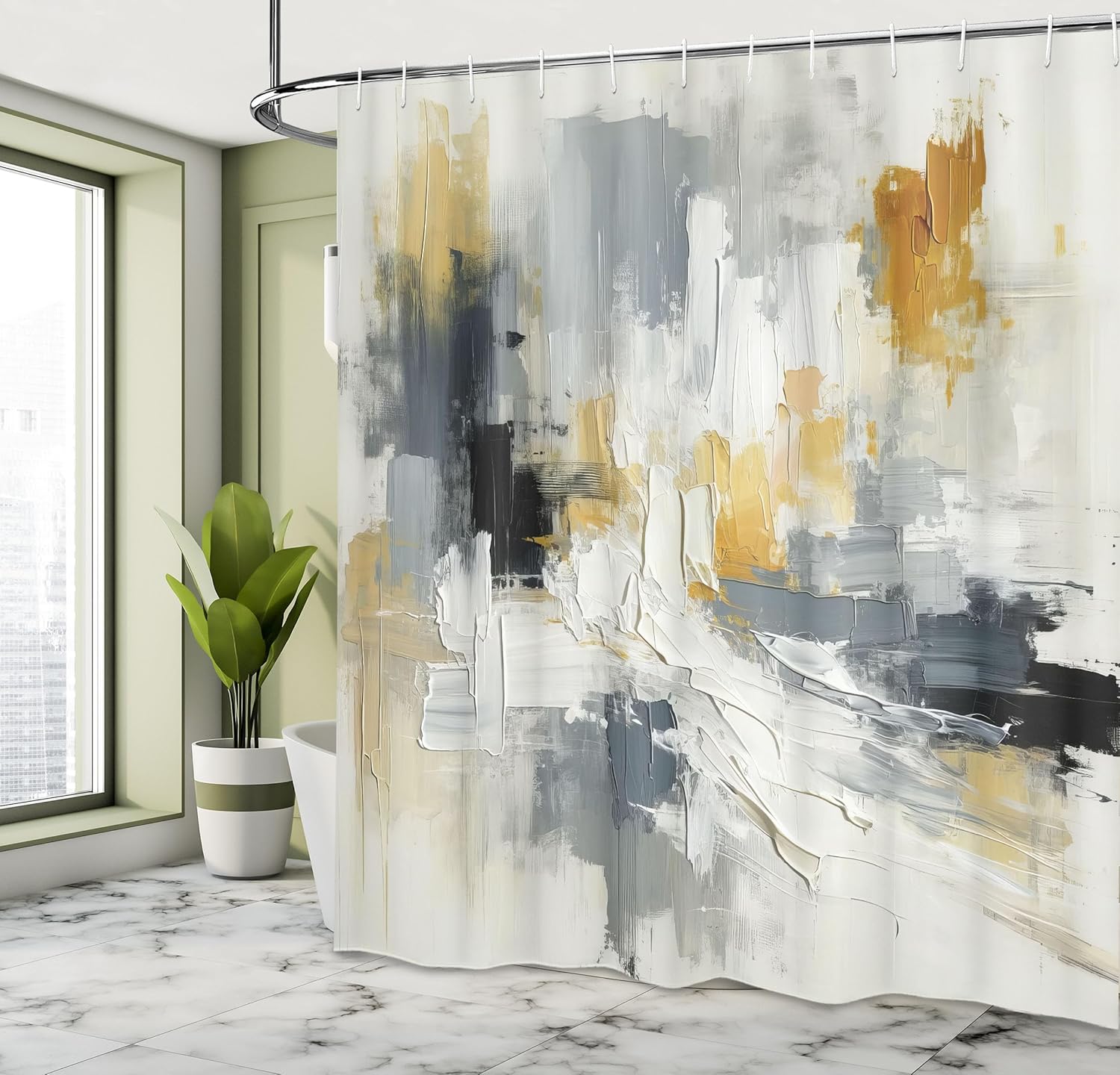 

Black And White Shower Curtain, Painting Brushstrokes Design A Geometric Look Surreal Abstract, Cloth Fabric Bathroom W60H190(CM)-1 Pcs