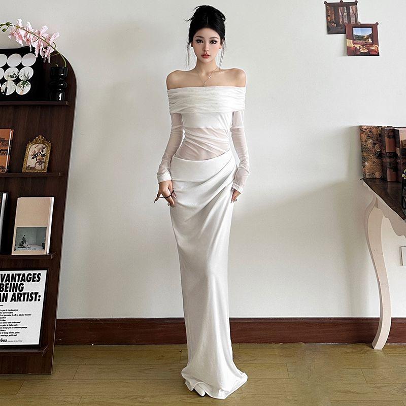 

# Sisjuly# French Style Socialite Style Sexy Mesh Transparent Pure Desire Attractive Chic Silm Slim Looking Dress Female White S
