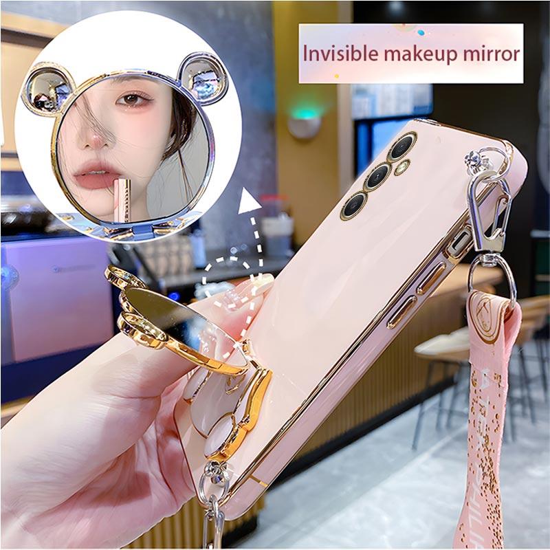 Luxury Bear Lanyard Strap Case For Samsung Galaxy A05 A05S A14 A54 A04 A34 A24 M14 4G 5G Cover