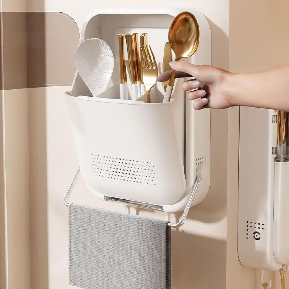 Dustproof Design Flip Top Chopstick Storage Kitchen Wall Mounted Storage Box  Home Storage