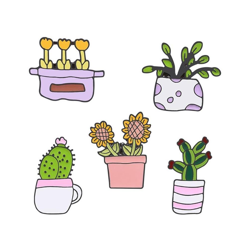 5-7PCS Cartoon Brooch Set Heart Dinosaur Skull Skeleton Potted Cactus Enamel Pins Animal Plant Cup Lapel Badge Jewelry Wholesale