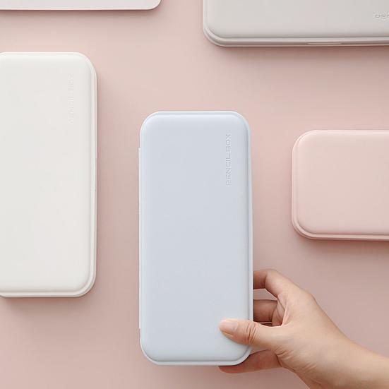 Boîte à fournitures de bureau portable, fine et de grande capacité, couleur macaron, avec compartiments de rangement et coque antichoc. Organisateur de stylos de bureau.