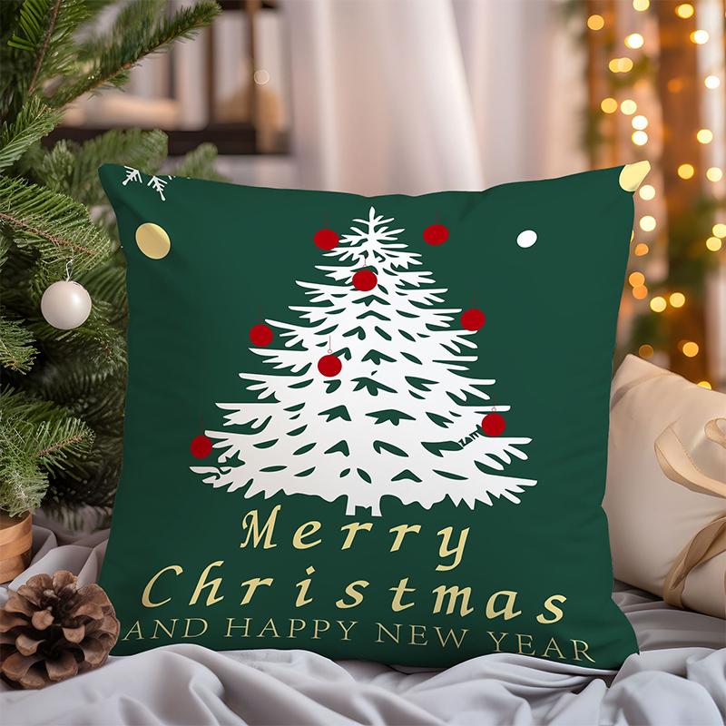 Christmas Pillows With Deer Tree Santa Patterns Square Polyester Pillowcase, Modern Sofa Decorative Cushion Cover
