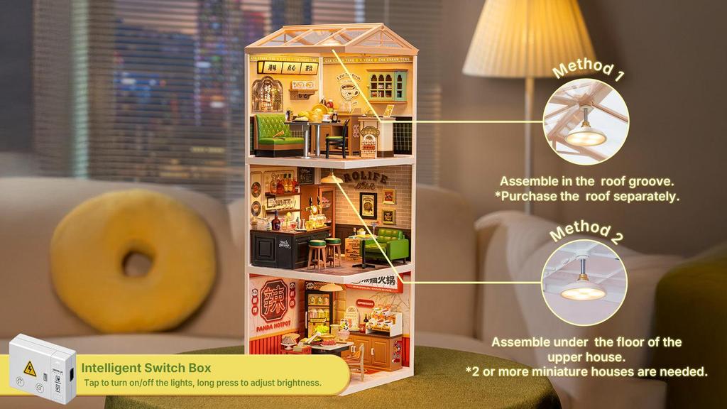 ROBOTIME Rolife 3D Puzzle Super Creator Hong Kong Bites Cafe DIY Miniature House (DW021) | 1:24 Scale