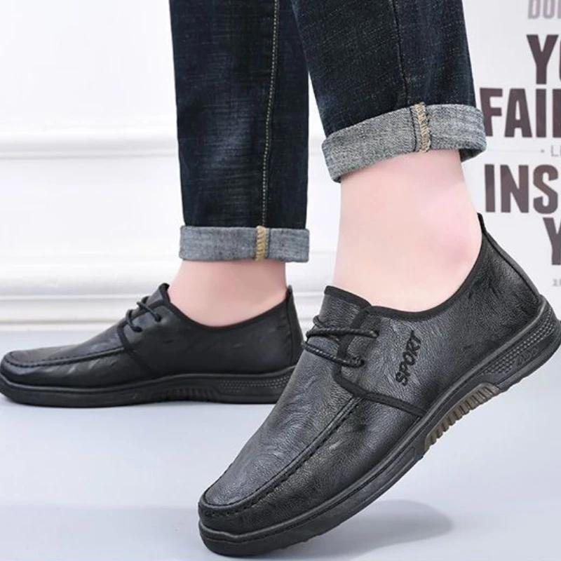 Fashion Soft Waterproof Business Men's Leather Shoes Classic Original Social Fashion 2025 Trend Legitimate Common Pu Male Casual Shoe