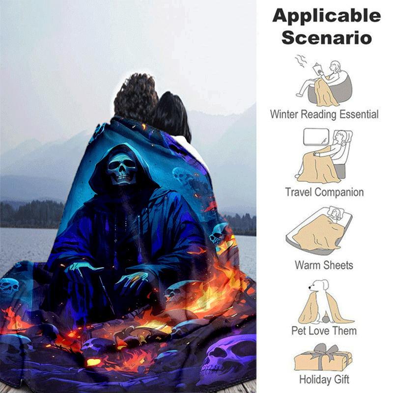 1pc Skeleton Printing Lightweight Flannel Blanket, Comfortable and Warm Blanket, for Camping Sofa Bed and Couch Office, in All Seasons