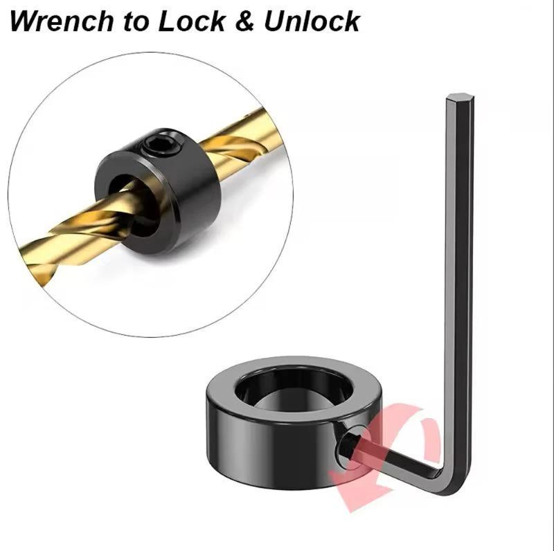 1set Drill Stoper Collar Set Stop Bit Ring Shaft Limit Metric Lock Steel Press Depth Ajustable Positioner Hole Guide Woodwork Tools