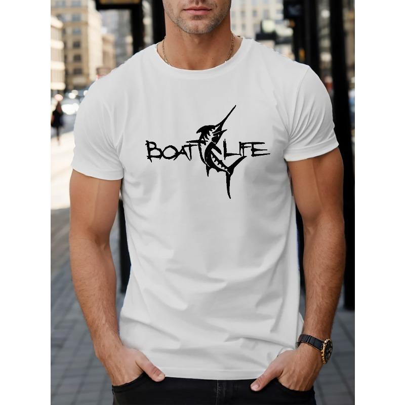

European Size Tuna Boat Life Print T-Shirt, Men s Casual Short Sleeve T-Shirt, Summer S белый
