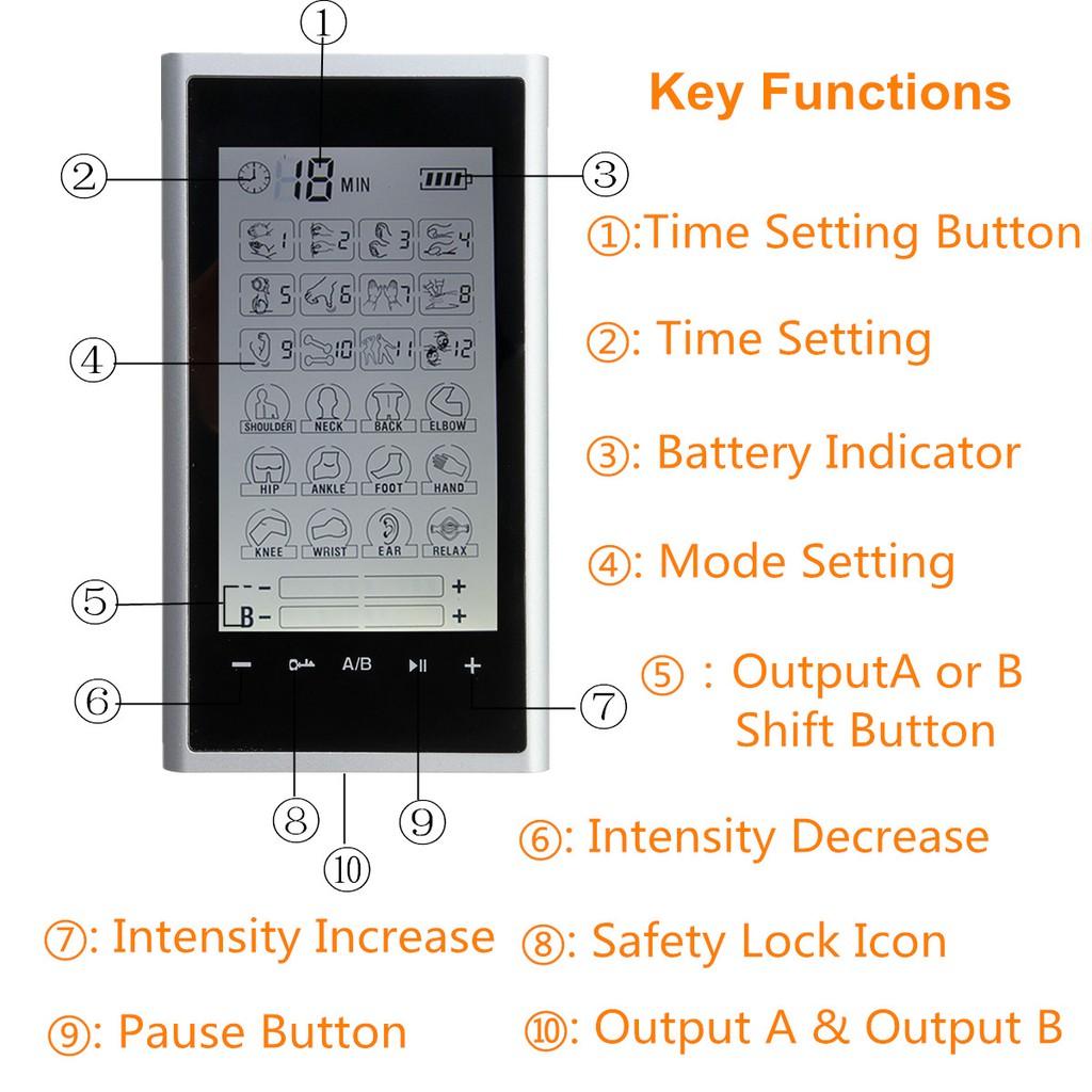 24 Modes 110-240V Ten Unit Electric Massage Pain Relief Muscle Therapy Stimulation Massager Adjustable Lightweight LCD Display