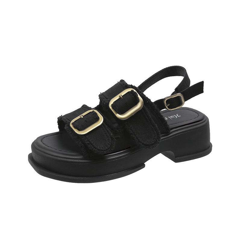 Hot Selling Female Sandal Fashion Womens Shoes 2025 Buckle Strap With Heel Open Toe Luxury Summer Outside New Thick Peep Scandal