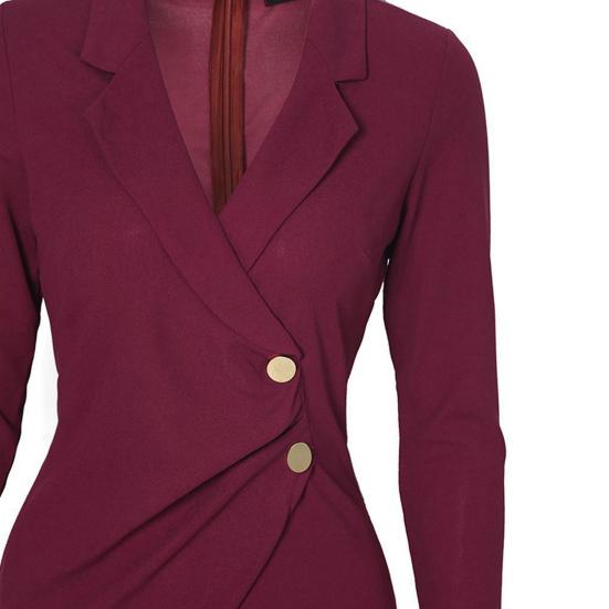 Women Pencil Dress Solid Color Buttons Autumn Winter Slim Zipper Suit Dress for Office