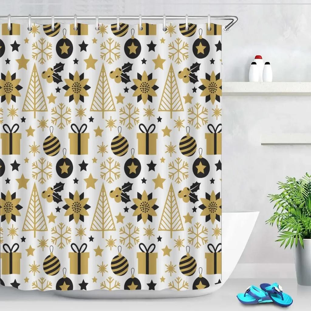 Christmas Cookies Bathroom Curtain Christmas Gift Shower Curtain Bathroom Waterproof Fabric New Year Holiday Decoration Hooks
