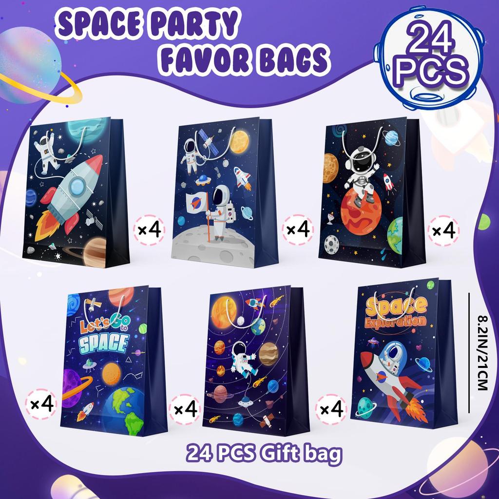 Space Goodie Bags, 24 Pcs Space Party Favor Bags Set Outer Space Treat Bags Space Gift Bags for Space Birthday Party Decorations