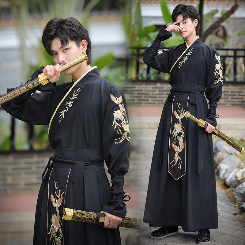 Herren Chinesischer Stil Hanfu Set, Antikes Wuxia Kampfsport Kostüm, Stickerei Tägliches Outfit