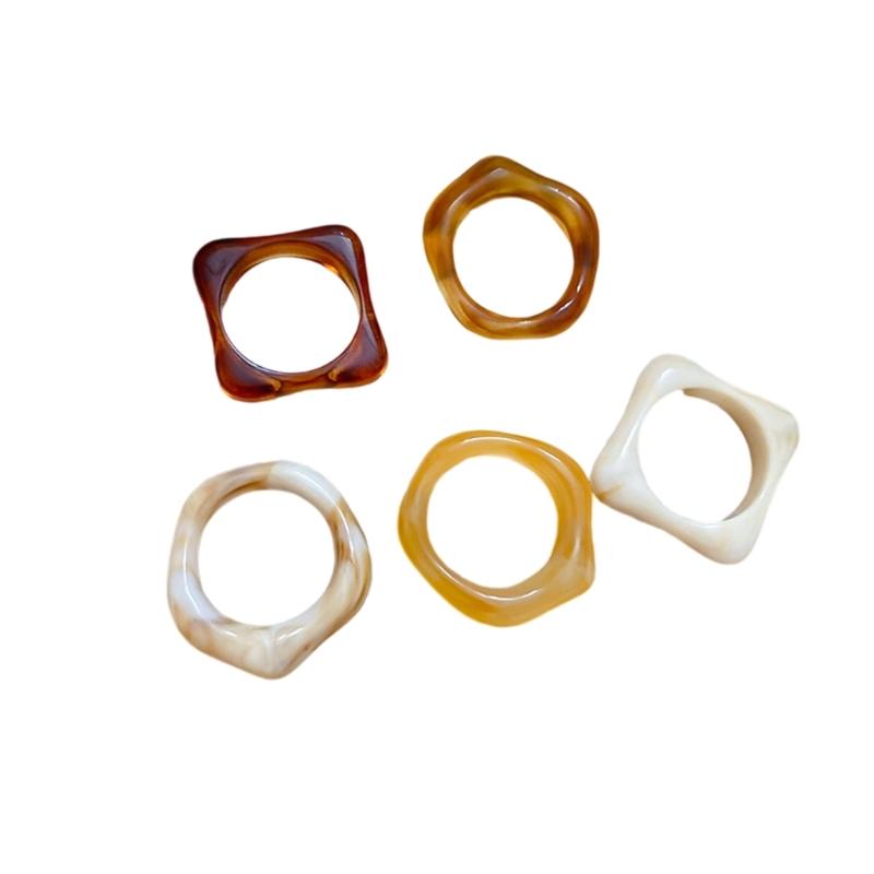 Pack of 5 Artisanal Crafted Acrylic Ombres Rings for Women Gradient Color Marbled Stackable Everyday Jewelry Gift