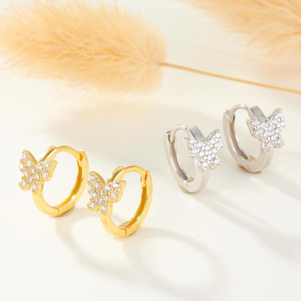 S925 Sterling Silver Zirconia Butterfly Earring Backs, Elegant Small European and American Ear Hoops.