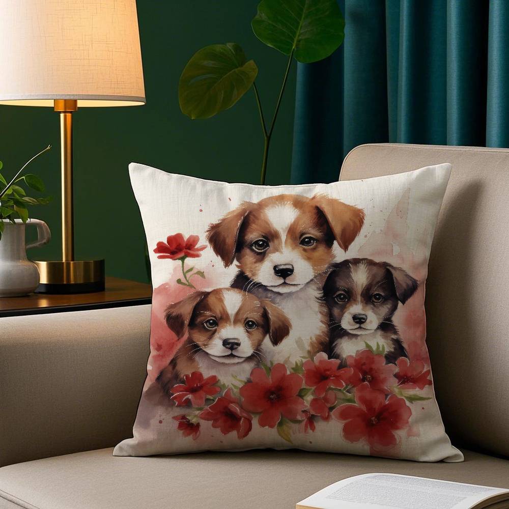 

Cute Watercolor Pet Dog Pillow Case Short Plush Print Cushion Cover Square Throw Pillow Covers Sofa Home Decor 12x12Inch