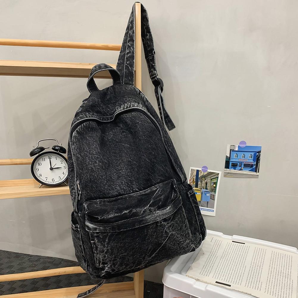Backpack for Women Men Multi-pocket Shoulder Bag Denim Solid Retro Rucksack Daypack Travel Gym Bag