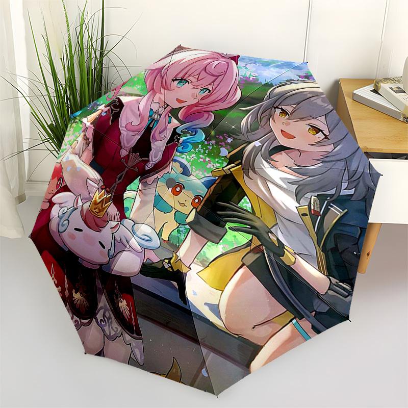 

1pc Outdoor Umbrella with Cute Anime Characters - Automatic Opening/Closing Umbrella with Portable Tri-Fold Design, 8-Rib Iron Frame, Perfect Gif