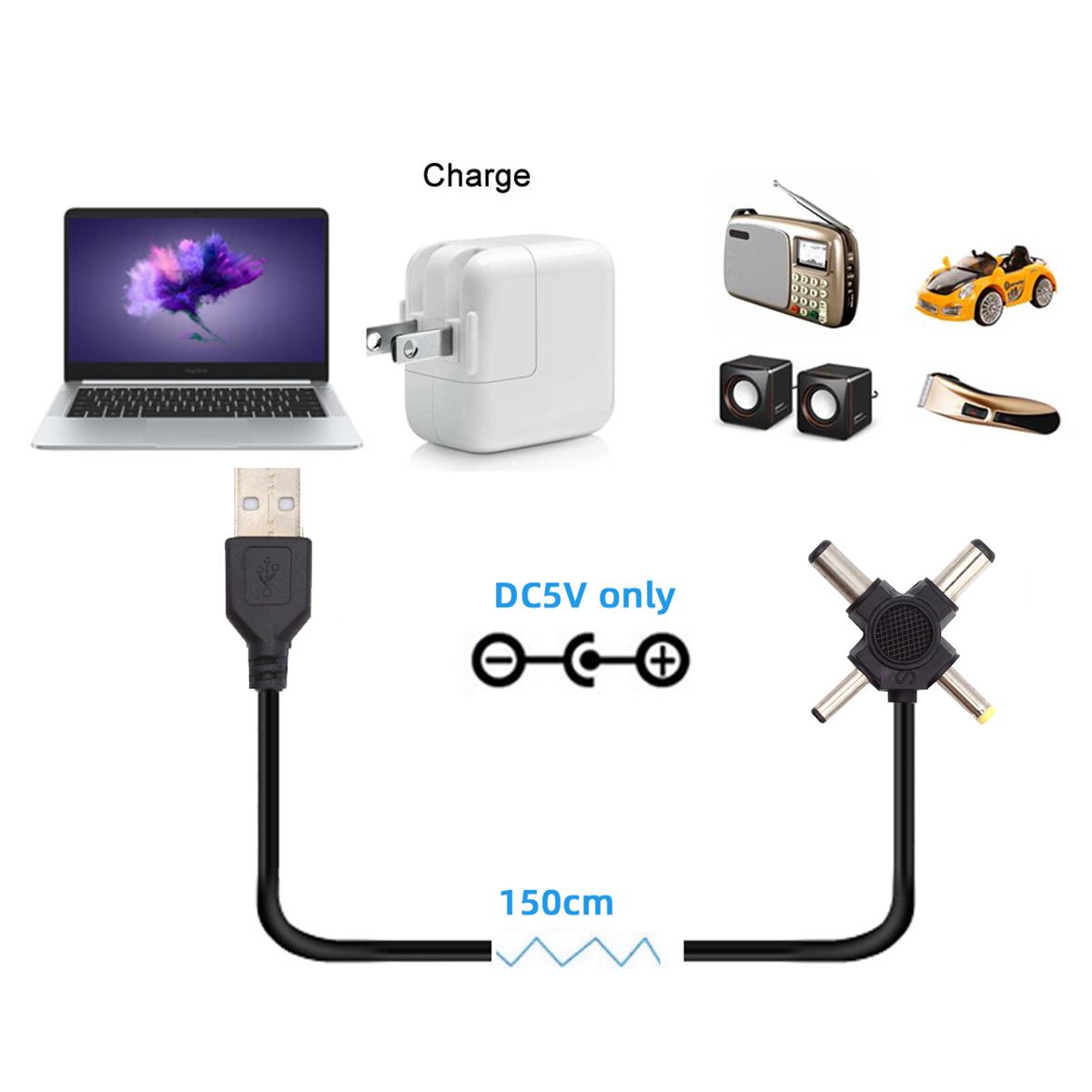 

PW-010-AM USB 2.0 to DC 5.5x2.5mm 5.5x2.1mm 4.0x1.7mm 3.5x1.3mm Connector Charge Cable,1.5m As Shown A
