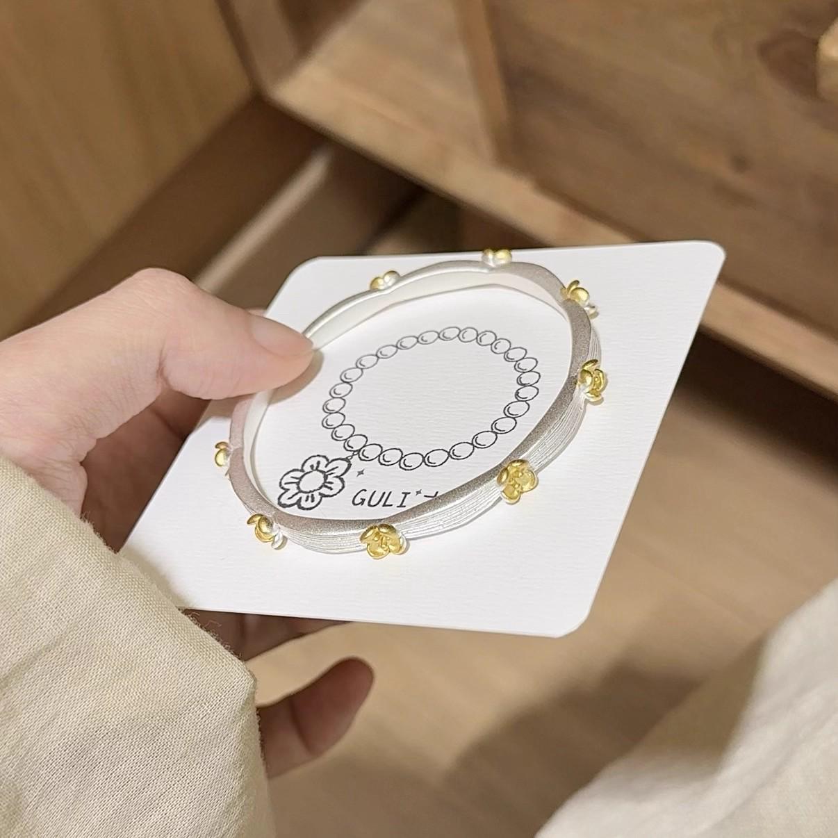 Gold Laurel Flower Pure Silver Women s Bracelet - 9999 Sterling Silver, Chinese Style, Elegant Gift