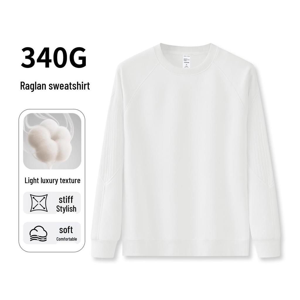 Men's Heavyweight Patchwork Raglan Hoodie: Autumn/Winter Round Neck Casual Layer Top (340G)