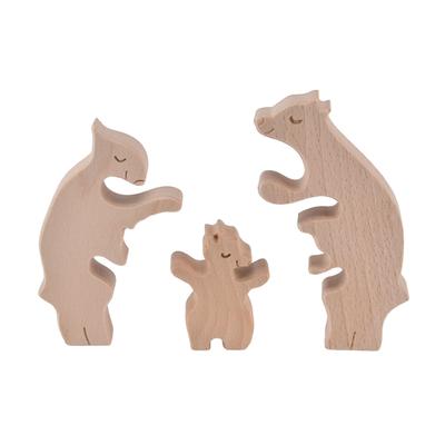 Tierornament aus Holz Niedliche Form Tierfamilie Handgefertigte Mini-Holzhasen-Statue für Zuhause