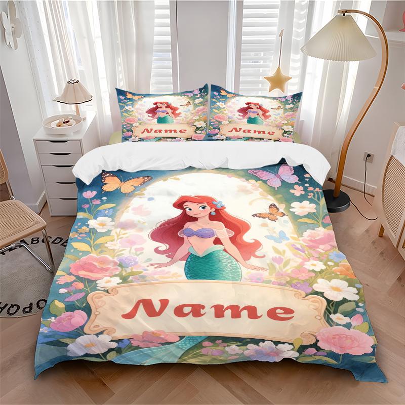 Custom Textile Mermaid Garden Bedding 3 Piece Set HD Print Duvet Cover Pillowcases for Teens Adult Bedroom Decoration