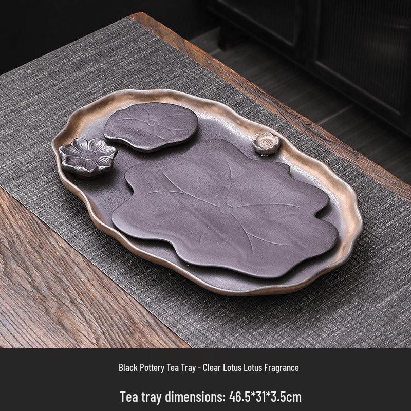 Clear Lotus Scent Black Pottery Tea Tray