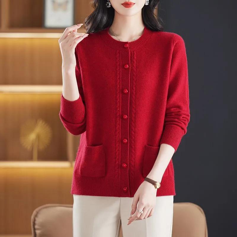 Cardigan di Lana Maglione Giacca Maglione da Donna Capospalla Primavera e Autunno Ispessito con Fionda Esterno Ampio Taglia Grande