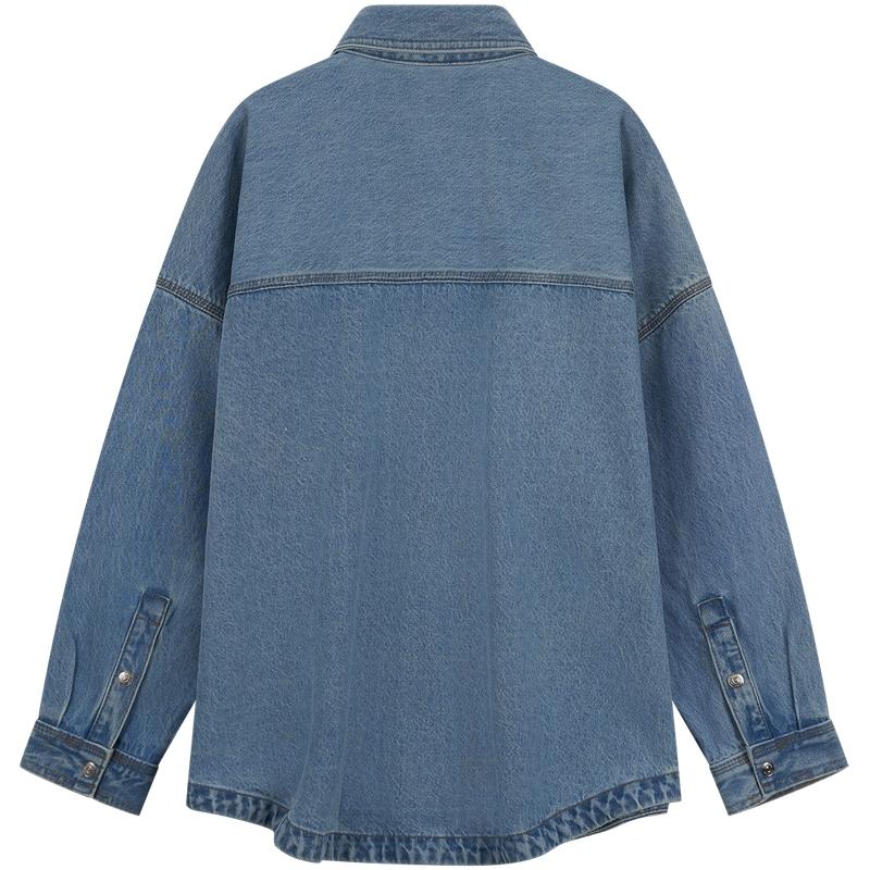 Calvin Klein Vintage Loose Commuter Solid Color Comfortable Long Sleeve Shirt Women Shirts Light-Blue 47B055G