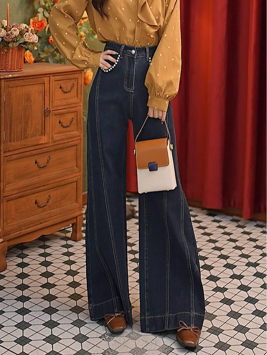 Zhang Jiayuan High-Waisted Slimming Casual Autumn Jeans #L14432 Extra Large джинсовый синий