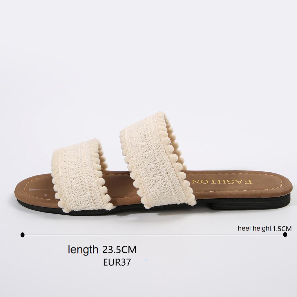 Vintage Gewebte Sandalen mit flachem Boden Damen Schuhe Sommer Oberbekleidung 2025 Neuer Stil Strandsandalen Flats Freizeitstil Hausschuhe