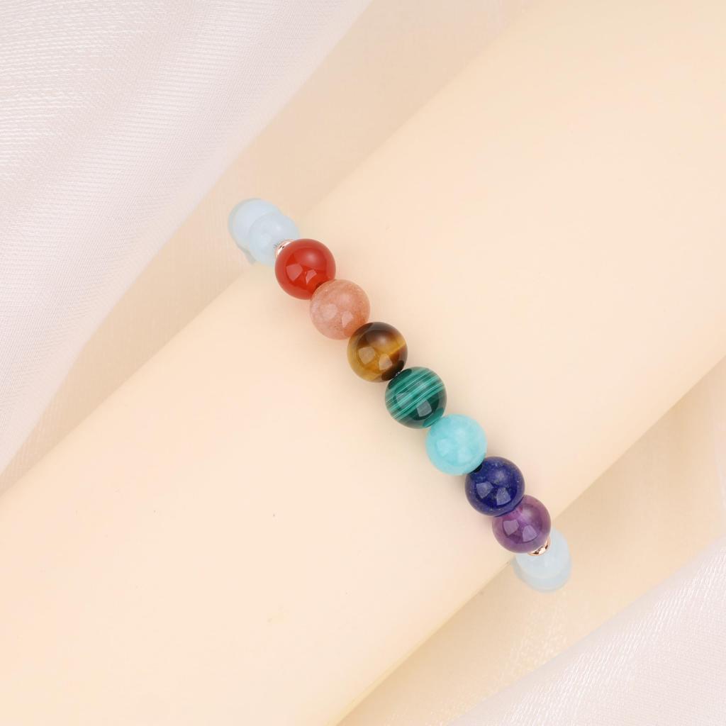 8mm March Chakra Good Luck Amulet Power Stone Bracelet for Men and Women [Koai] Aquamarine, Birthstone, Seven-Color Purification, Protection,