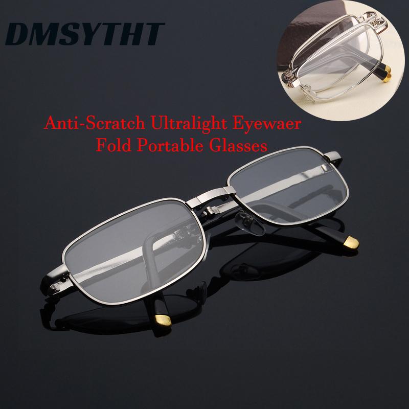 Reading Glasses Women Men Fold Portable Metal Frame Crystal Glass Square Vintage Anti-Scratch Ultralight Eyeglasses