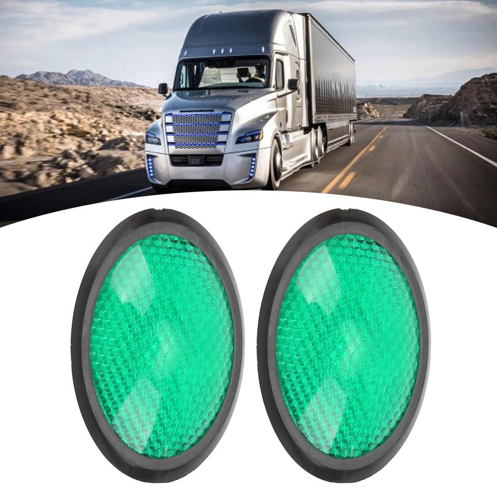 Qiilu Warning Reflector, 2 Pcs Universal Reflective Stickers Green Oval Warning Reflector for Car Motorcycle Truck